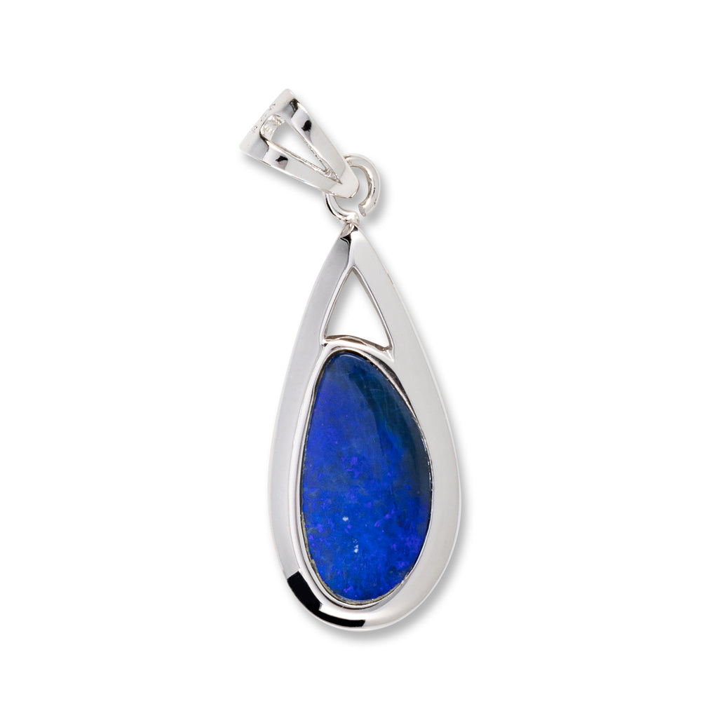 oval silver pendant with dark blue opal 