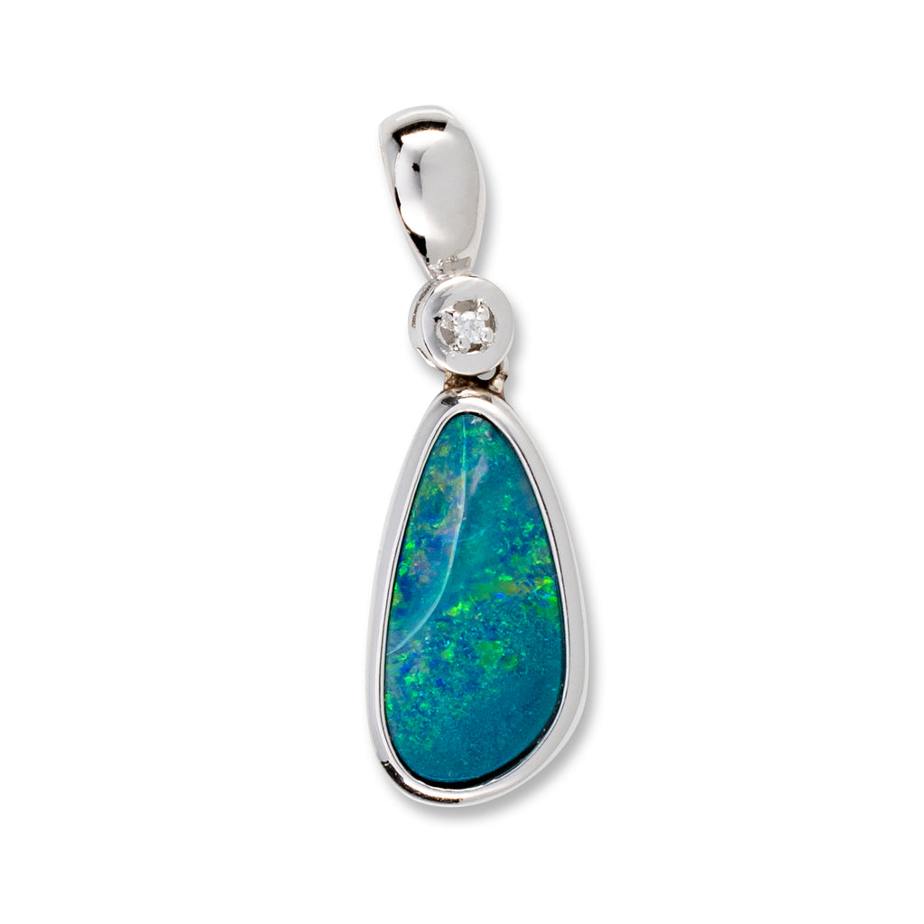 oval silver pendant with blue and green opal 