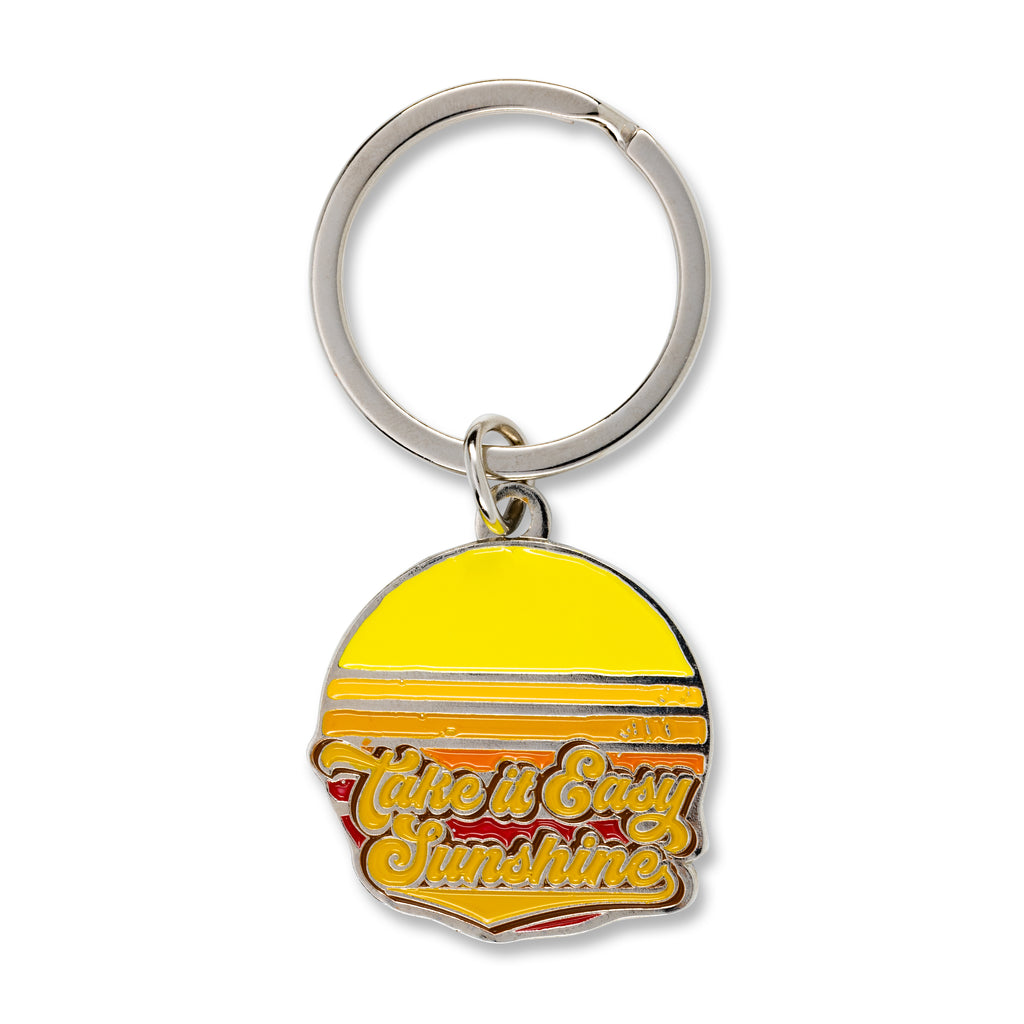 retro yellow red and orange key ring with text take it easy sunshine 
