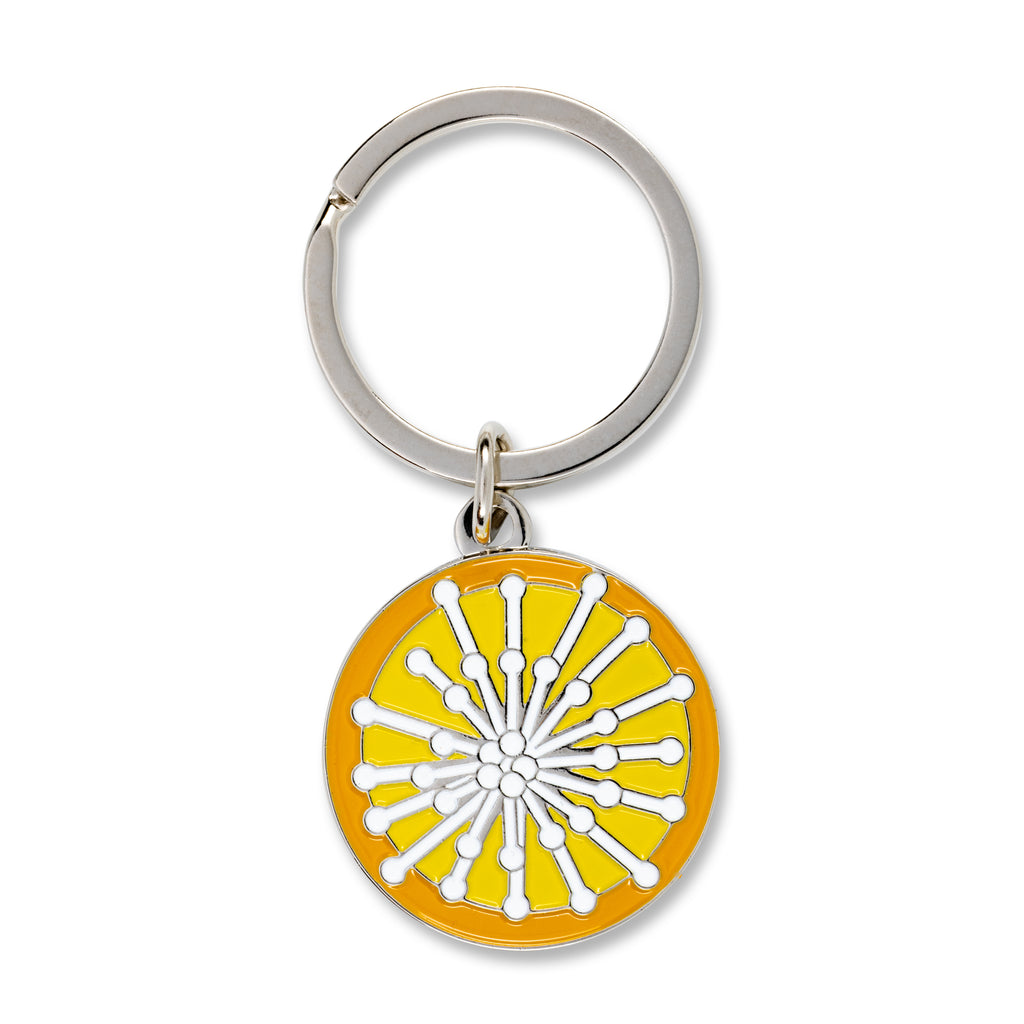 round key ring with orange yellow and white wattle 