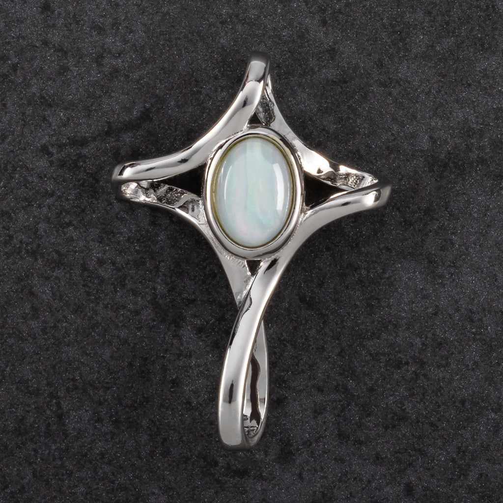 silver cross pendant with white opal 