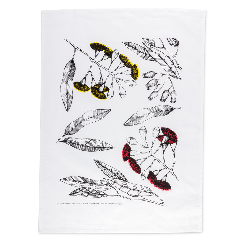 Tea towel-Vintage Eucalyptus and blossom